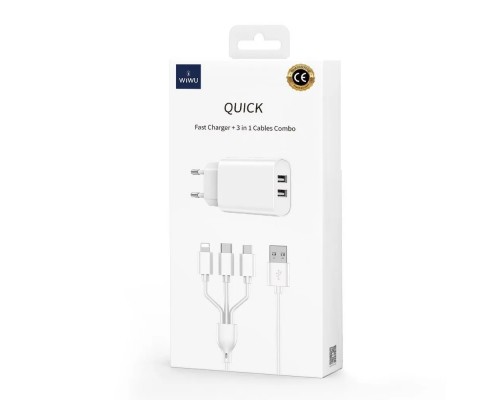 Зарядное устройство Wiwu Quick Fast Charger+3 in 1 Cables Combo Wi-U003